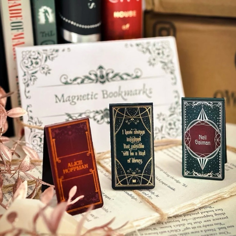 Magnetic Bookmark Set OwlCrate Magic and Mischief Neil Gaiman Alice Hoffman